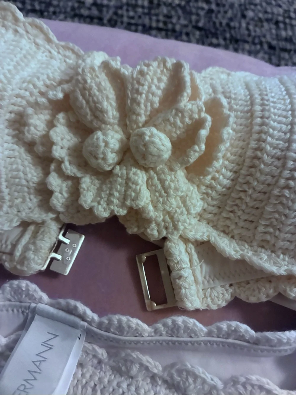 Zimmermann Cream Crochet Bandeau Bikini